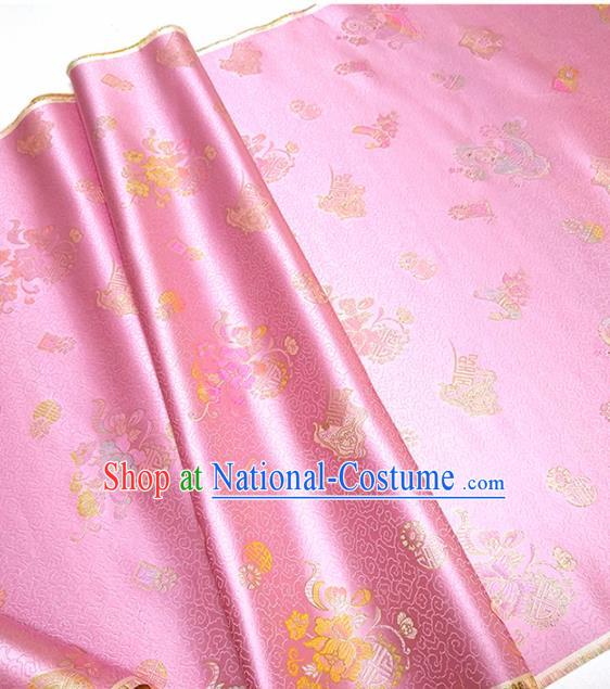 Asian Chinese Traditional Peony Pattern Design Pink Brocade Silk Fabric China Hanfu Satin Material