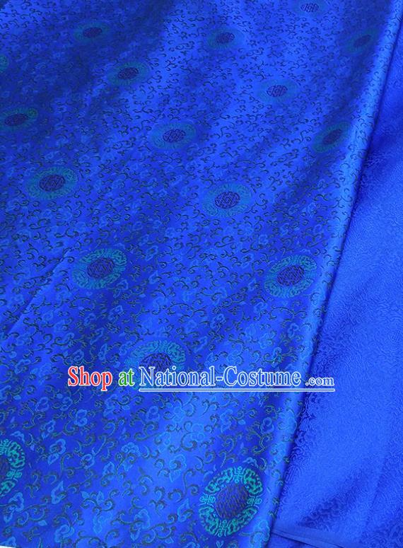 Asian Chinese Traditional Round Flowers Pattern Design Royalblue Brocade Silk Fabric China Hanfu Satin Material