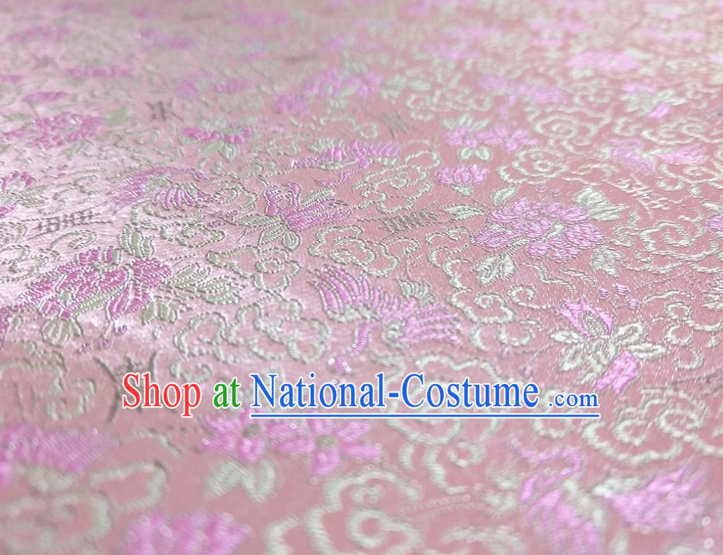 Asian Chinese Traditional Crane Pattern Design Pink Brocade Silk Fabric China Hanfu Satin Material