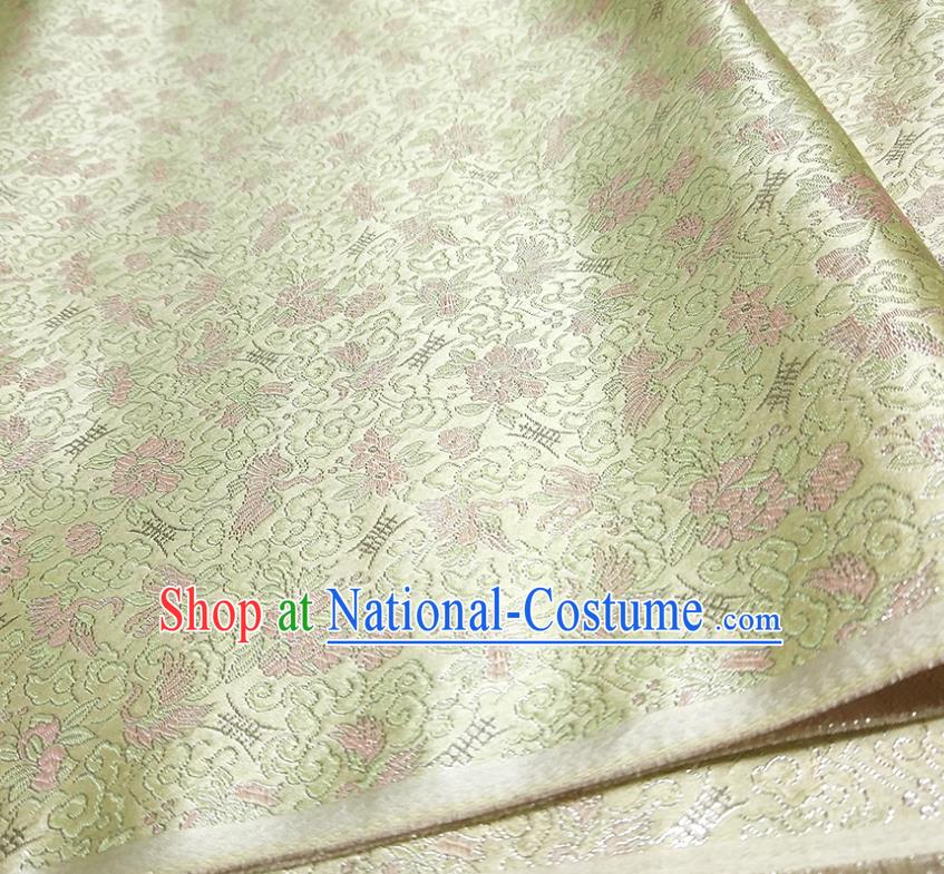 Asian Chinese Traditional Crane Pattern Design Light Green Brocade Silk Fabric China Hanfu Satin Material