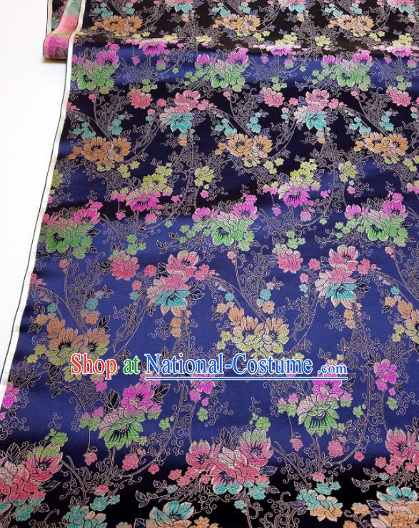 Asian Chinese Traditional Flowers Pattern Design Royalblue Brocade Silk Fabric China Hanfu Satin Material