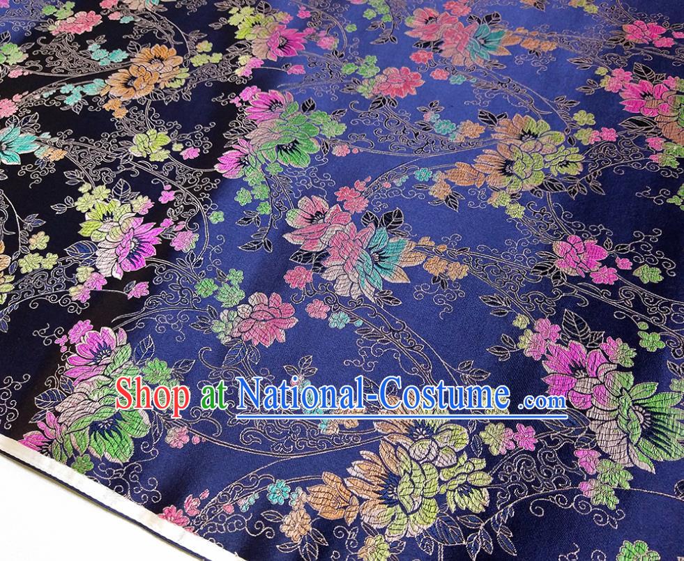 Asian Chinese Traditional Flowers Pattern Design Royalblue Brocade Silk Fabric China Hanfu Satin Material