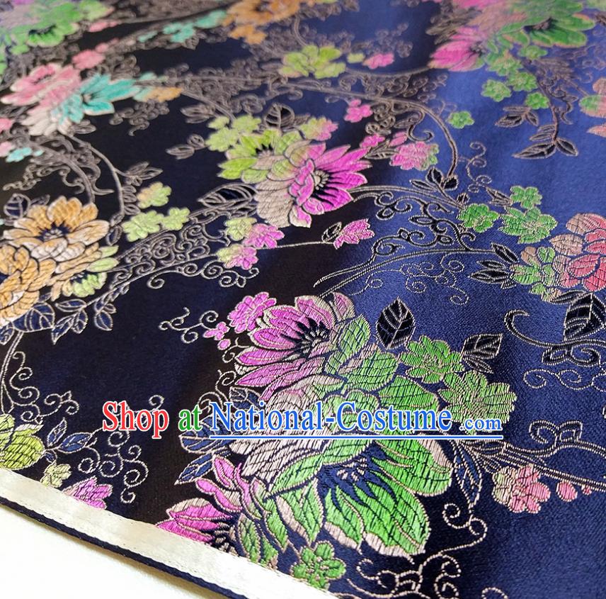 Asian Chinese Traditional Flowers Pattern Design Royalblue Brocade Silk Fabric China Hanfu Satin Material