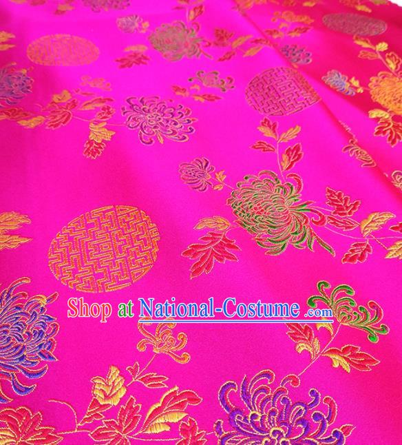 Asian Chinese Traditional Round Chrysanthemum Pattern Design Rosy Brocade Silk Fabric China Hanfu Satin Material