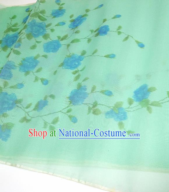 Asian Chinese Traditional Peony Pattern Design Green Silk Fabric China Hanfu Silk Material