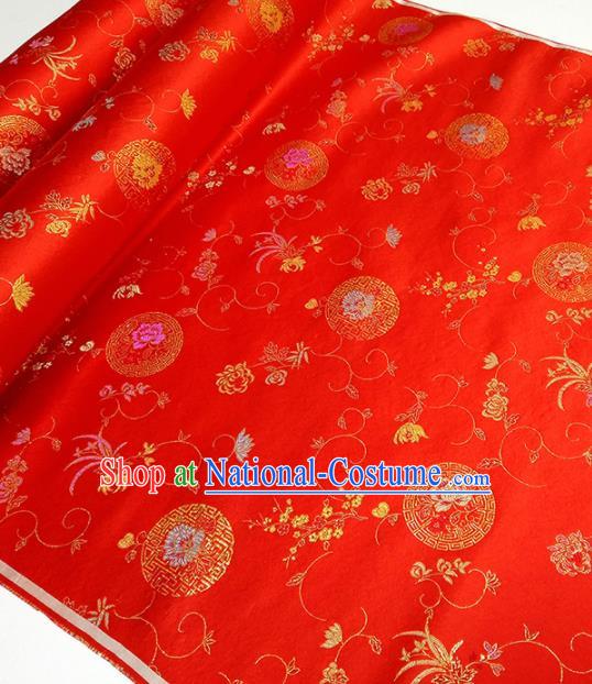 Asian Chinese Traditional Chrysanthemum Pattern Design Red Brocade Silk Fabric China Hanfu Satin Material