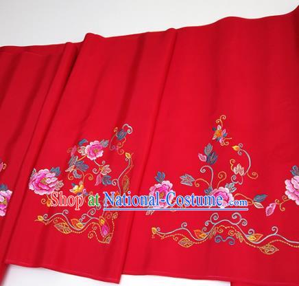 Asian Chinese Traditional Embroidered Peony Pattern Design Red Silk Fabric China Hanfu Silk Material