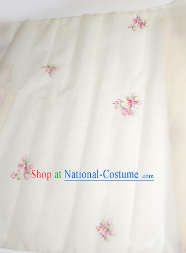 Asian Chinese Traditional Little Flowers Pattern Design White Silk Fabric China Hanfu Silk Material