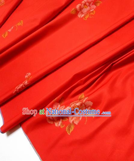 Chinese Traditional Roses Pattern Design Red Silk Fabric Asian China Hanfu Silk Material