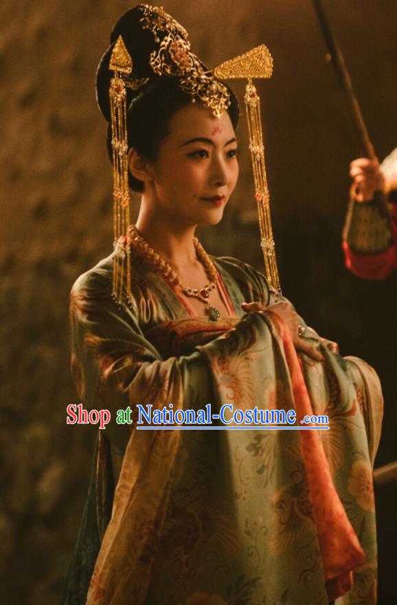 Chinese Ancient Tang Dynasty Imperial Consort the Longest Day in Chang An Xu Hezi Replica Costumes and Headpiece Complete Set