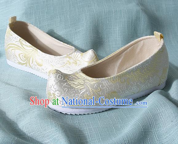 Chinese Handmade Yellow Brocade Bow Shoes Traditional Ming Dynasty Hanfu Shoes Princess Shoes for Women