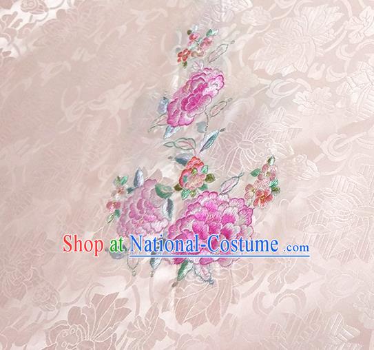 Chinese Traditional Lotus Pattern Design Pink Silk Fabric Asian Brocade China Hanfu Satin Material