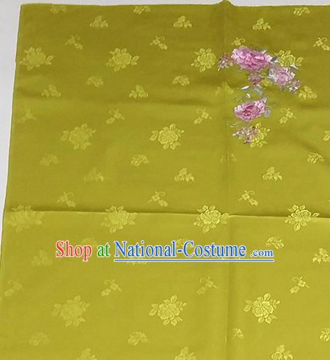 Chinese Traditional Embroidered Peony Pattern Design Green Silk Fabric Asian Brocade China Hanfu Satin Material