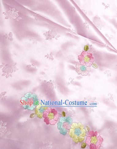 Chinese Traditional Embroidered Flowers Pattern Design Pink Silk Fabric Asian Brocade China Hanfu Satin Material