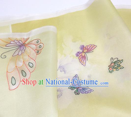 Chinese Traditional Printing Butterfly Pattern Design Yellow Silk Fabric Asian China Hanfu Silk Material