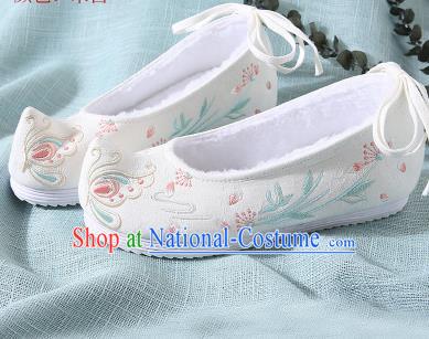 Chinese Handmade Embroidered Butterfly White Shoes Traditional Ming Dynasty Hanfu Shoes Princess Shoes for Women