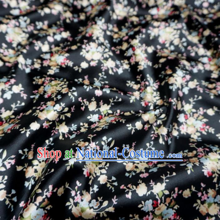 Chinese Traditional Royal Flowers Pattern Design Black Brocade Fabric Asian Satin China Hanfu Silk Material