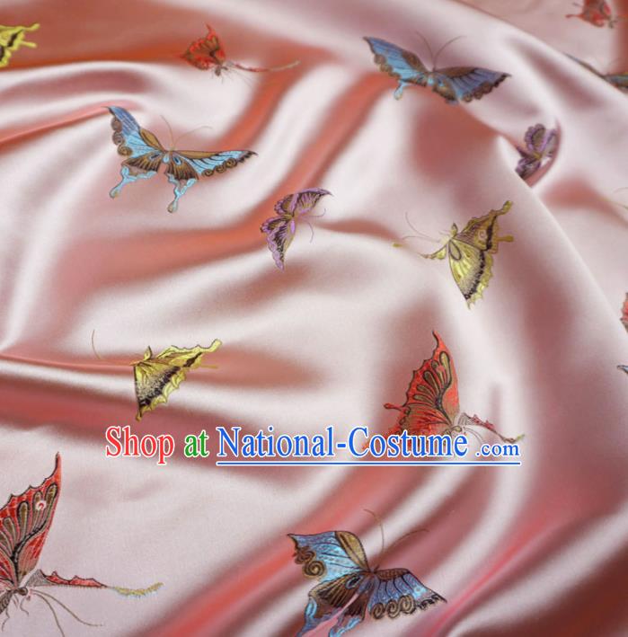 Chinese Traditional Colorful Butterfly Pattern Design Pink Brocade Fabric Asian Satin China Hanfu Silk Material