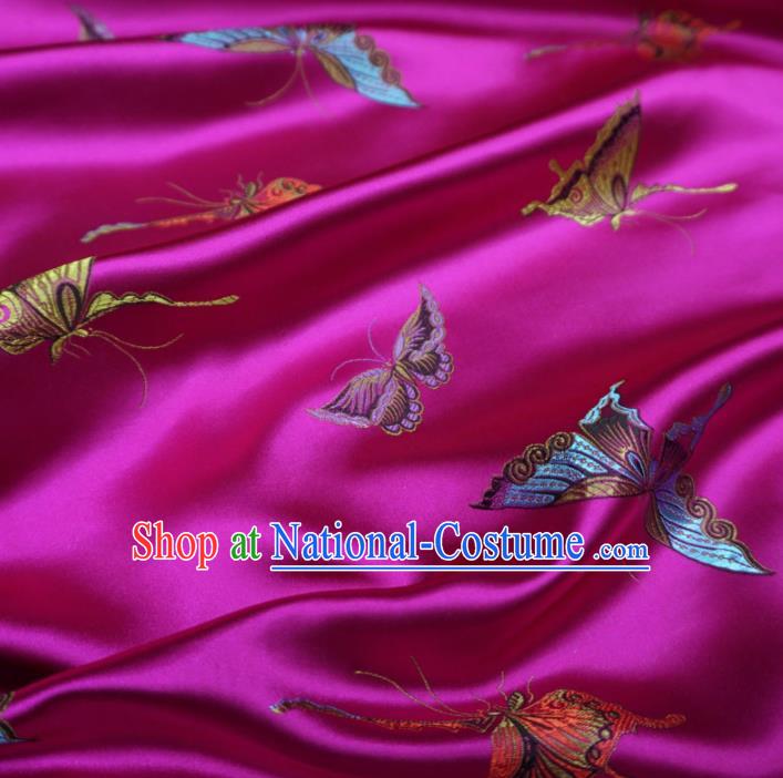 Chinese Traditional Colorful Butterfly Pattern Design Rosy Brocade Fabric Asian Satin China Hanfu Silk Material