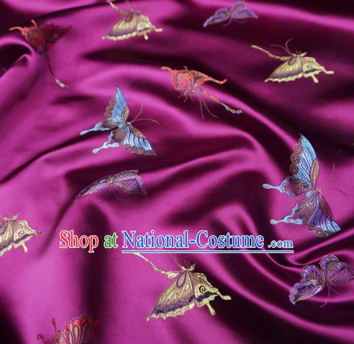 Chinese Traditional Colorful Butterfly Pattern Design Purple Brocade Fabric Asian Satin China Hanfu Silk Material