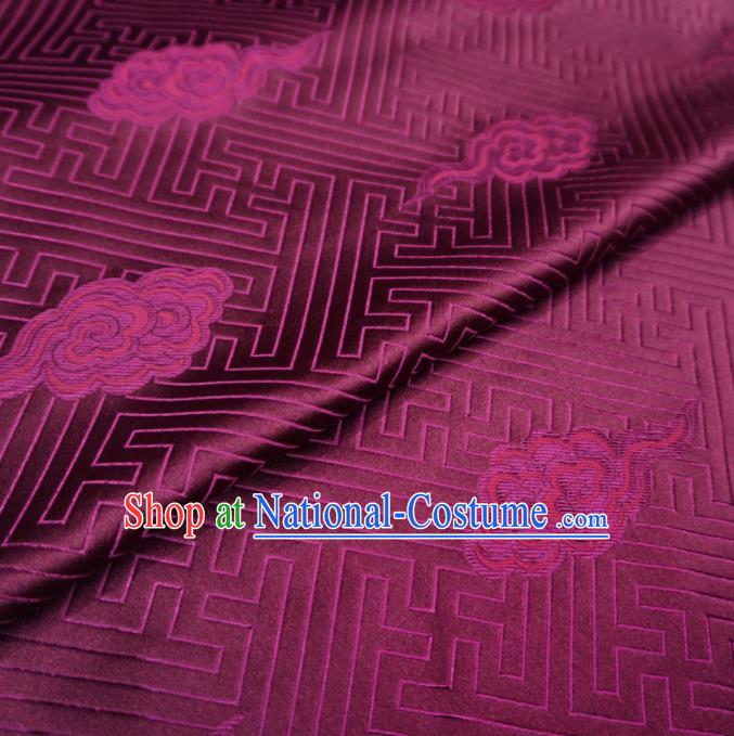 Chinese Traditional Clouds Pattern Design Purple Brocade Fabric Asian Satin China Hanfu Silk Material