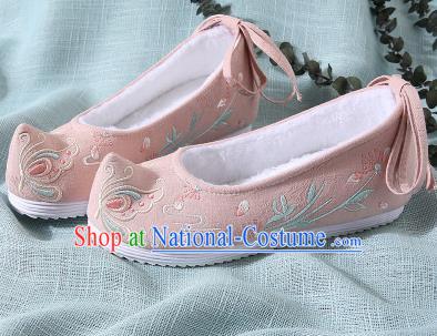 Chinese Handmade Embroidered Butterfly Pink Shoes Traditional Ming Dynasty Hanfu Shoes Princess Shoes for Women