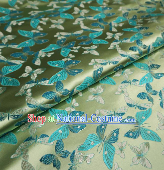 Chinese Traditional Butterfly Pattern Design Light Green Brocade Fabric Asian Satin China Hanfu Silk Material