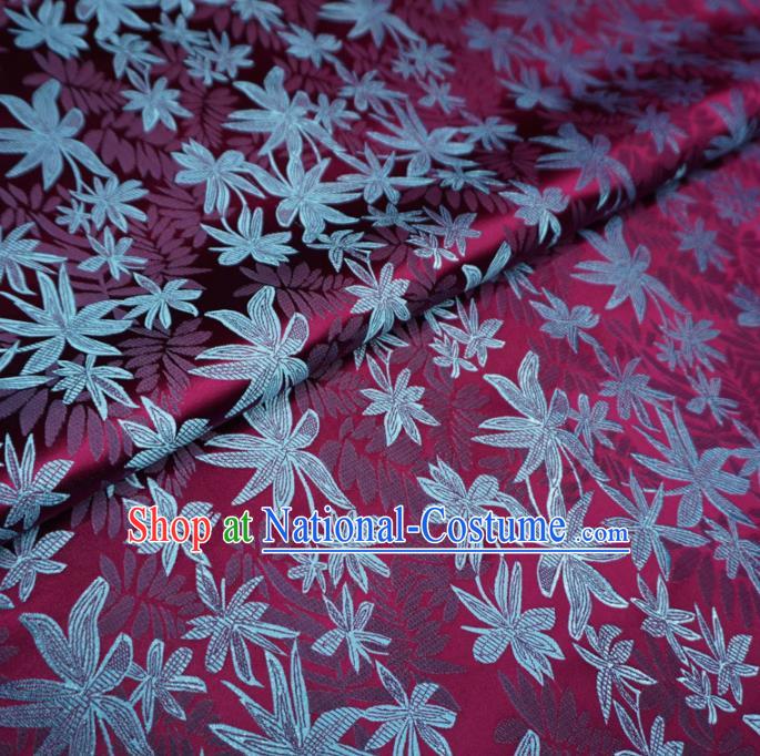 Chinese Traditional Maple Leaf Pattern Design Purple Brocade Fabric Asian Satin China Hanfu Silk Material