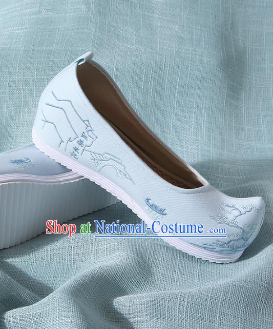 Chinese Handmade Embroidered Pine Blue Bow Shoes Traditional Ming Dynasty Hanfu Shoes Princess Shoes for Women