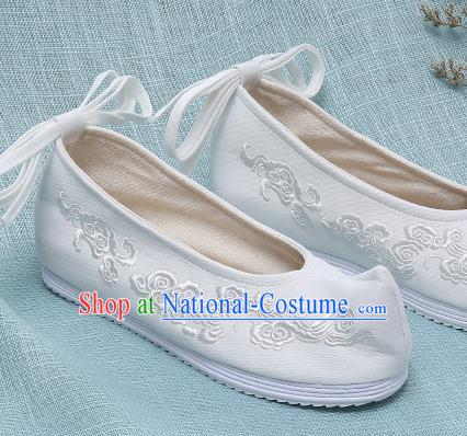 Chinese Handmade Embroidered Cloud White Bow Shoes Traditional Ming Dynasty Hanfu Shoes Princess Shoes for Women