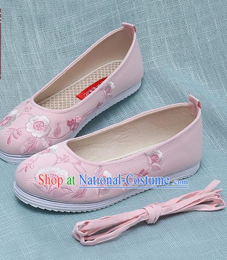 Chinese Handmade Embroidered Pink Shoes Traditional Ming Dynasty Hanfu Shoes Princess Shoes for Women