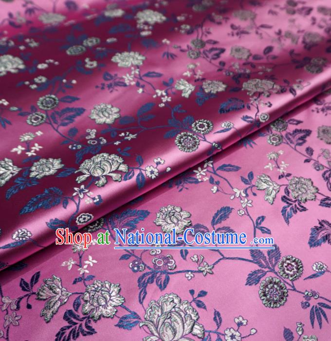 Chinese Traditional Twine Flowers Pattern Design Deep Pink Brocade Fabric Asian Satin China Hanfu Silk Material