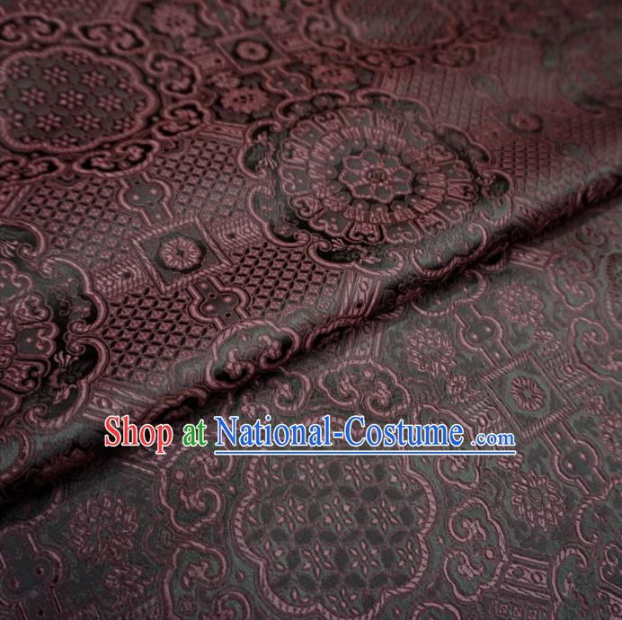 Chinese Traditional Rosette Pattern Design Deep Brown Brocade Fabric Asian Satin China Hanfu Silk Material