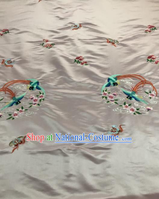 Chinese Traditional Embroidered Peach Flowers Birds Pattern Design Pink Silk Fabric Asian China Hanfu Silk Material