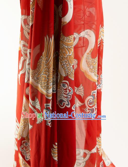 Chinese Traditional Printing Swan Pattern Design Red Chiffon Fabric Asian Satin China Hanfu Material