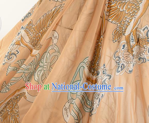 Chinese Traditional Printing Swan Pattern Design Yellow Chiffon Fabric Asian Satin China Hanfu Material