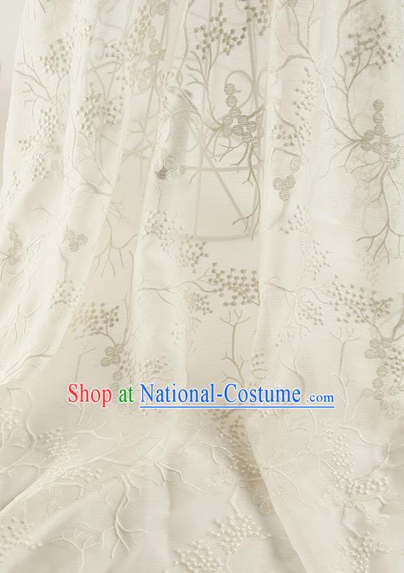 Chinese Traditional Plum Blossom Pattern Design White Chiffon Fabric Asian Satin China Hanfu Material