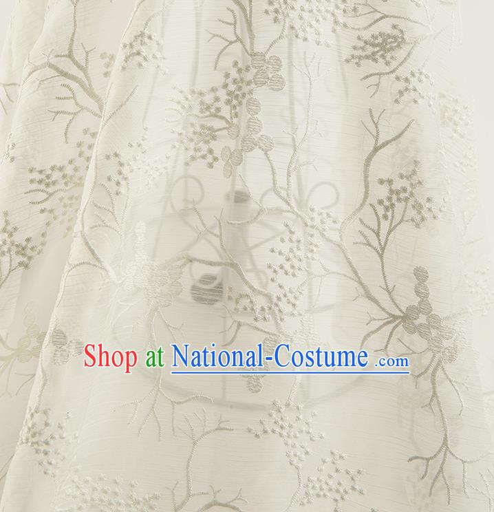 Chinese Traditional Plum Blossom Pattern Design White Chiffon Fabric Asian Satin China Hanfu Material