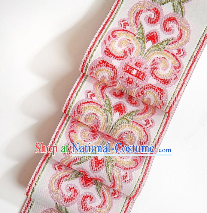 Chinese Traditional Hanfu Pink Embroidered Pattern Band Fabric Asian China Costume Collar Accessories