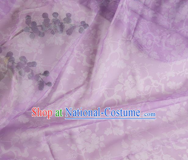 Chinese Traditional Peony Pattern Design Lilac Chiffon Fabric Asian Satin China Hanfu Material