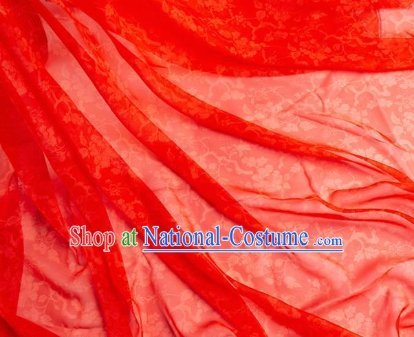 Chinese Traditional Peony Pattern Design Red Chiffon Fabric Asian Satin China Hanfu Material