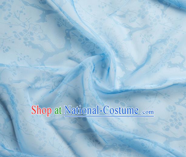 Chinese Traditional Plum Pattern Design Light Blue Chiffon Fabric Asian Satin China Hanfu Material