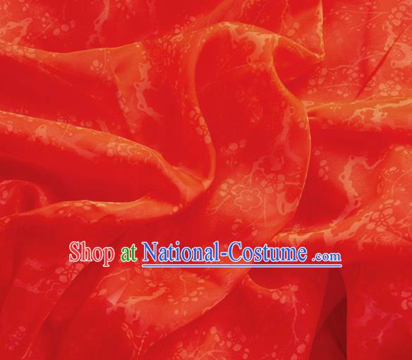 Chinese Traditional Plum Pattern Design Red Chiffon Fabric Asian Satin China Hanfu Material