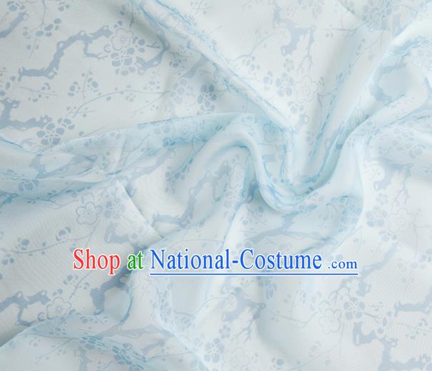 Chinese Traditional Plum Pattern Design Blue Chiffon Fabric Asian Satin China Hanfu Material