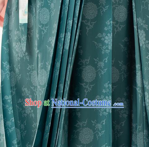 Chinese Traditional Lotus Pattern Design Deep Green Brocade Fabric Asian Satin China Hanfu Satin Material