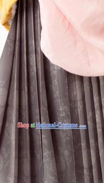 Chinese Traditional Lotus Pattern Design Grey Brocade Fabric Asian Satin China Hanfu Satin Material