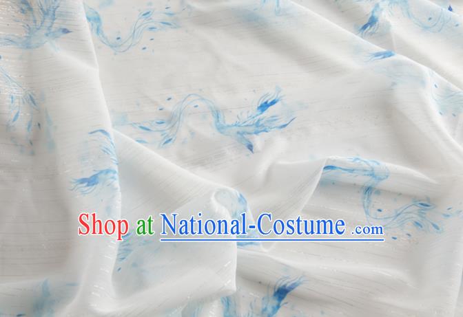 Chinese Traditional Printing Pattern Design White Chiffon Fabric Asian China Hanfu Material