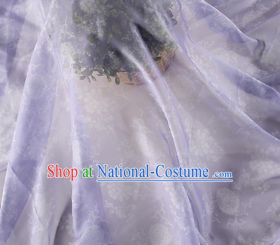 Chinese Traditional Peony Lotus Pattern Design Lilac Chiffon Fabric Asian Satin China Hanfu Material