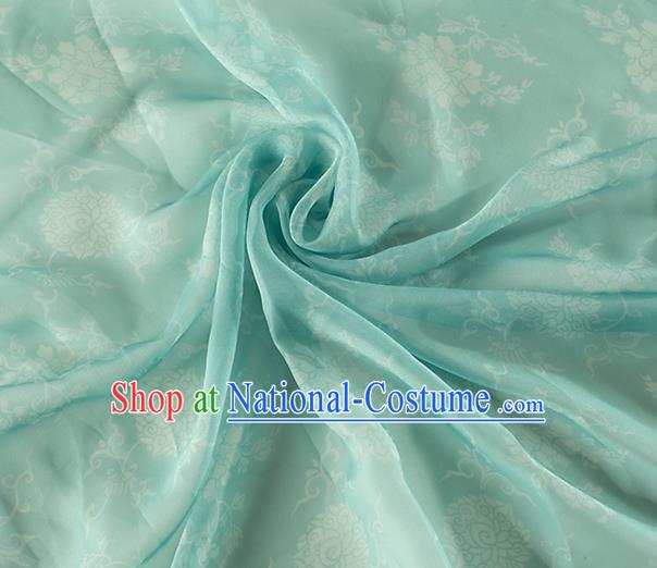 Chinese Traditional Peony Lotus Pattern Design Light Green Chiffon Fabric Asian Satin China Hanfu Material