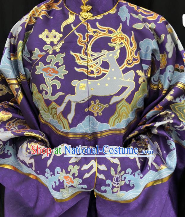 Chinese Traditional Deers Pattern Design Purple Brocade Fabric Asian China Hanfu Satin Material